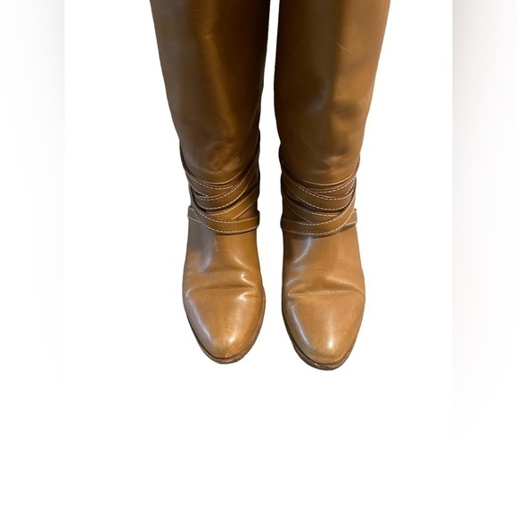 Joan & David Brown Camel Soft Leather Riding Boots Strappy Handmade Italy Sz 6? - Picture 3 of 16